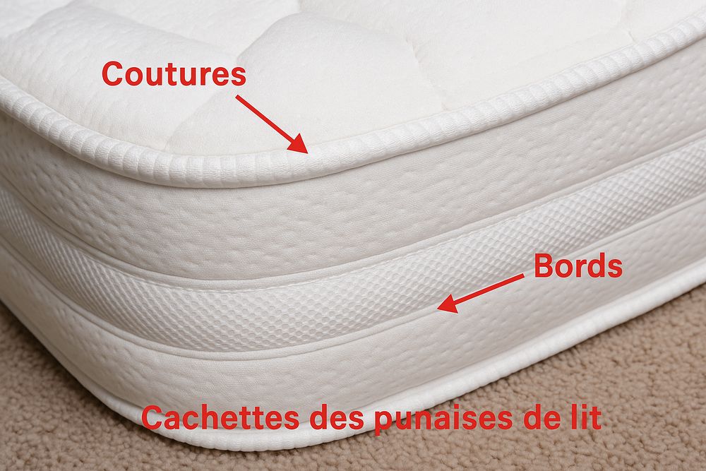 Zones typiques de repli des punaises autour du lit